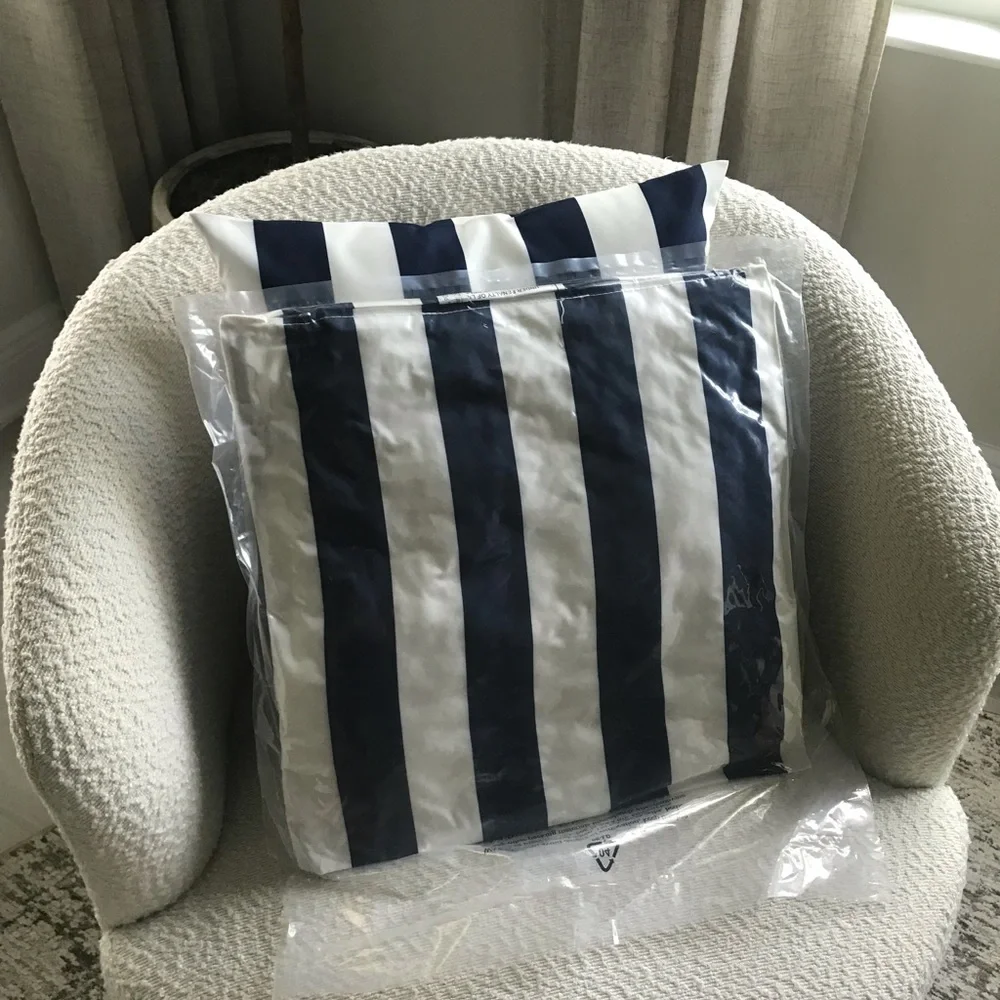 NEW Striped Navy and White Decorative Throw Pillow by 15”x15” set of 2